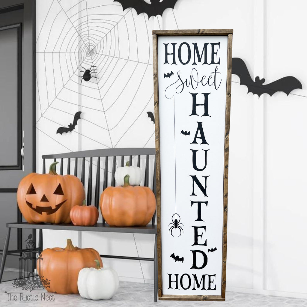 Home Sweet Haunted Home Halloween Sign Porch Sign | Front Porch Sign | Wicked Witch Sign | Scary Sign | Trick or Treat Sign (48" x 12.5)