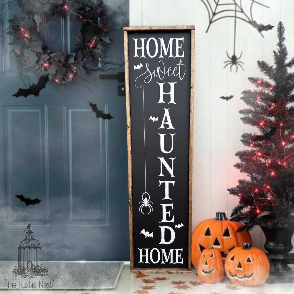 Home Sweet Haunted Home Halloween Sign Porch Sign | Front Porch Sign | Wicked Witch Sign | Scary Sign | Trick or Treat Sign (48" x 12.5)