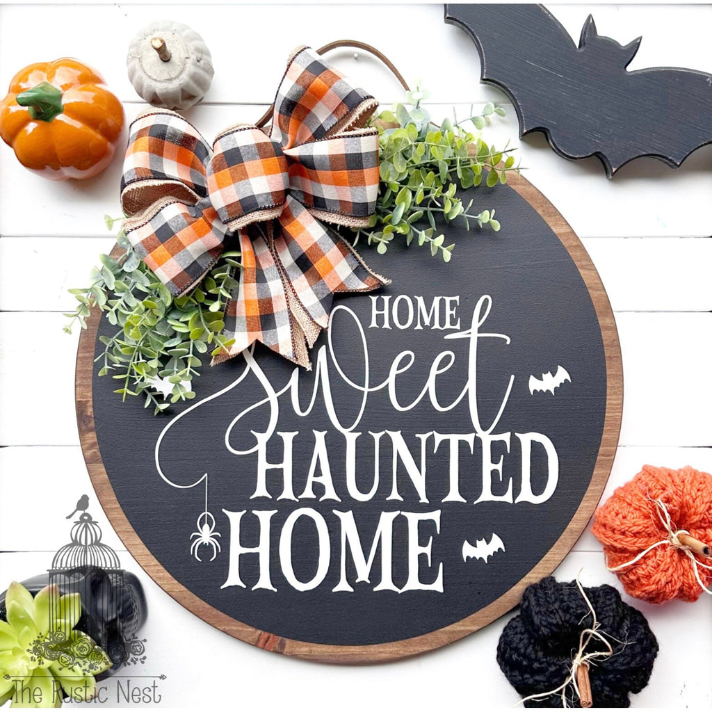 Home Sweet Haunted Home Front Door Hanger | Halloween Front Door Sign | Wreath Sign | Scary Halloween Sign | Spider Sign | Bat Sign