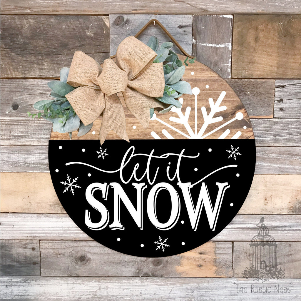 PAINTED Let it Snow Front Door Sign | Winter Door Sign | Round Winter Door Hanger | Winter Wreath | Snowflake Door Hanger | Snowflake Sign