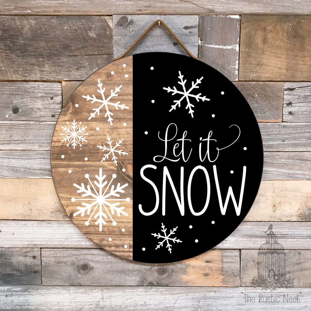 PAINTED Let it Snow Front Door Sign | Winter Door Sign | Round Winter Door Hanger | Winter Wreath | Snowflake Door Hanger | Snowflake Sign