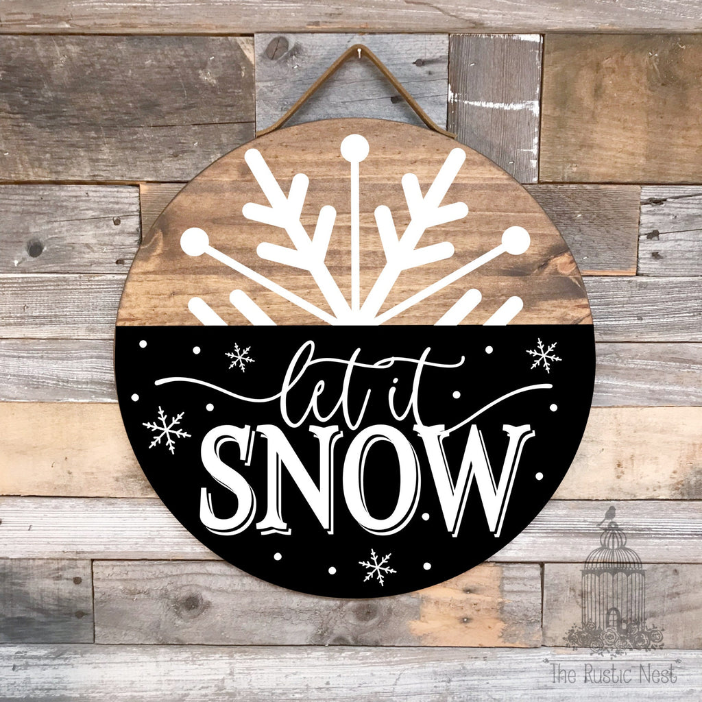 PAINTED Let it Snow Front Door Sign | Winter Door Sign | Round Winter Door Hanger | Winter Wreath | Snowflake Door Hanger | Snowflake Sign