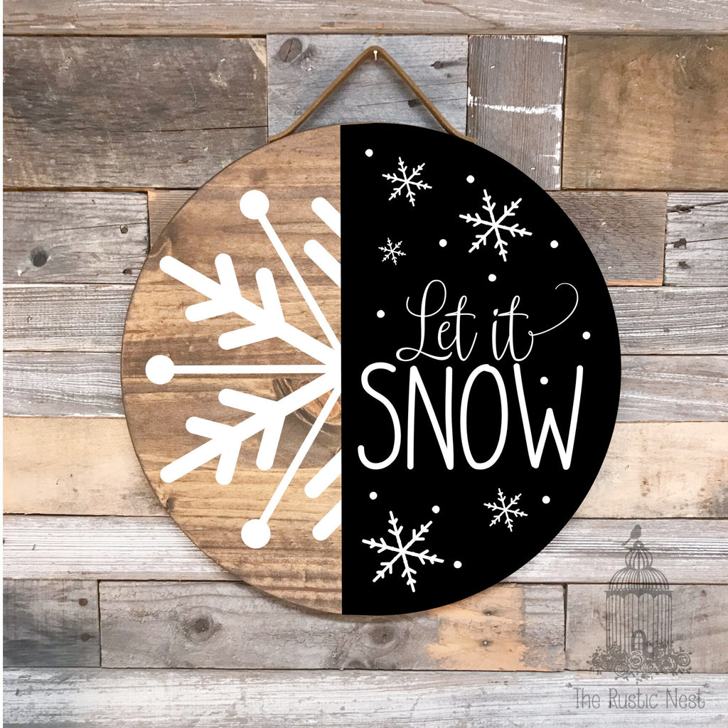 PAINTED Let it Snow Front Door Sign | Winter Door Sign | Round Winter Door Hanger | Winter Wreath | Snowflake Door Hanger | Snowflake Sign