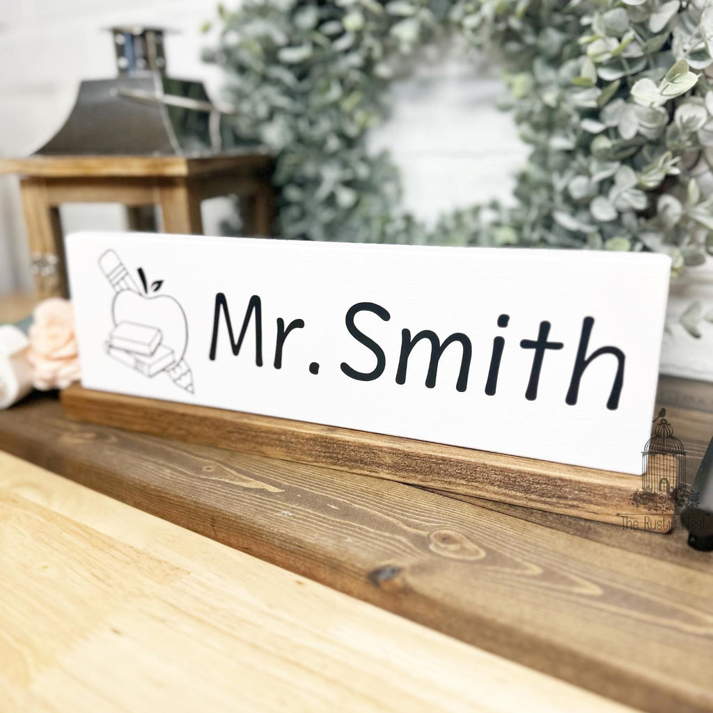 Double sided teacher name tag sign for desk | Teacher gift | End of year gift | Inspirational Teacher Gift (12"x4")