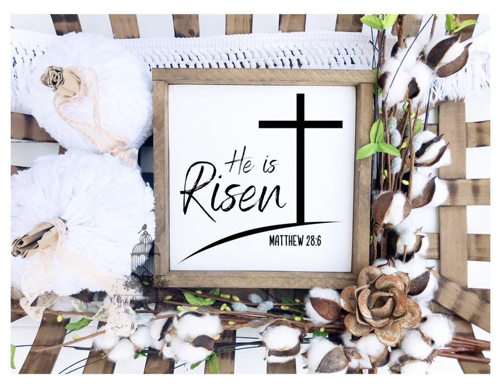 He is Risen Easter Sign | Spring Sign | Matthew 28:6 | Easter Decor | He is Risen Sign | Rustic Easter Sign | Wooden Easter Sign