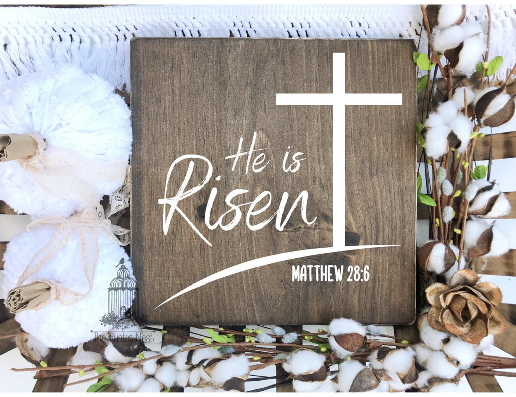 He is Risen Easter Sign | Spring Sign | Matthew 28:6 | Easter Decor | He is Risen Sign | Rustic Easter Sign | Wooden Easter Sign