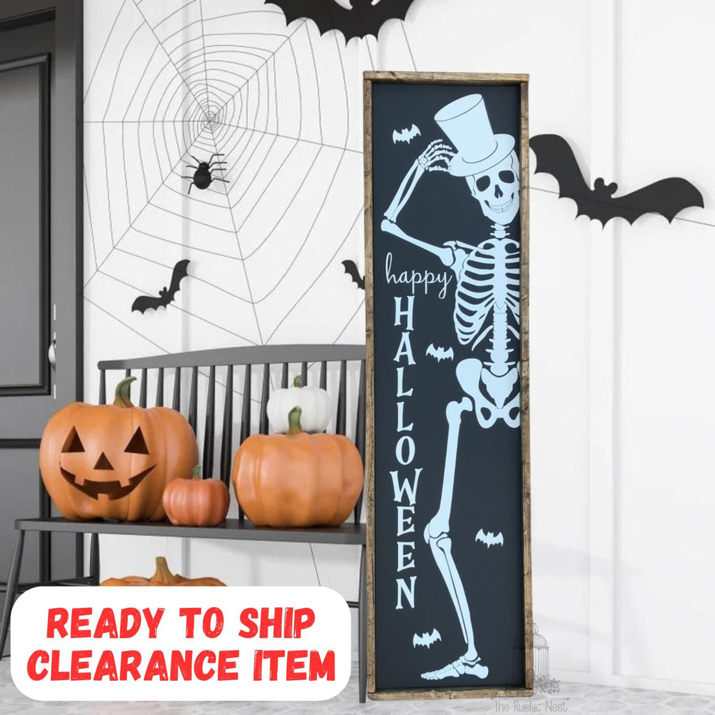 Skeleton Porch Sign | Happy Halloween Porch Sign | Halloween Skeleton Porch Sign | Skeleton Sign | Halloween Porch Sign (48" x 12.5")