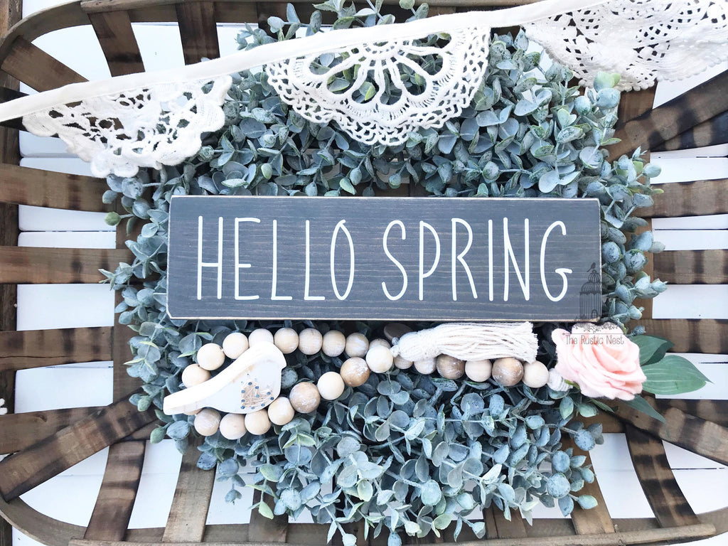 hello SPRING Wooden Sign | Hello Spring Sign | Spring Sign | Spring Decor | Easter Decor | Seasonal Sign (12" x 3.5")