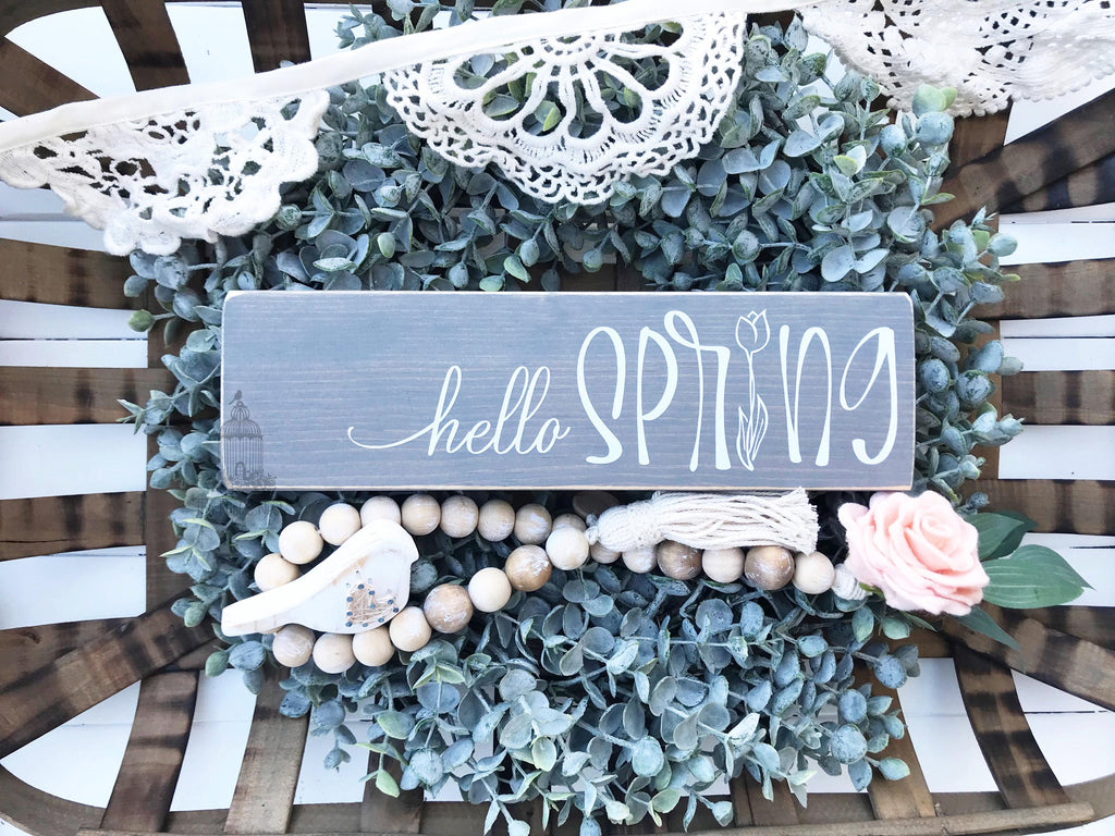 hello SPRING Wooden Sign | Hello Spring Sign | Spring Sign | Spring Decor | Easter Decor | Seasonal Sign (12" x 3.5")