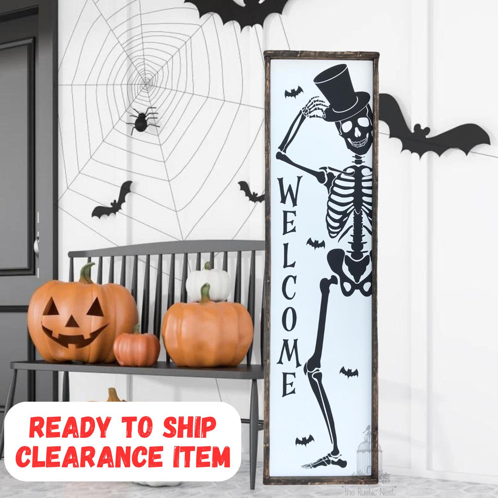 Skeleton Porch Sign | Happy Halloween Porch Sign | Halloween Skeleton Porch Sign | Skeleton Sign | Halloween Porch Sign (48" x 12.5")