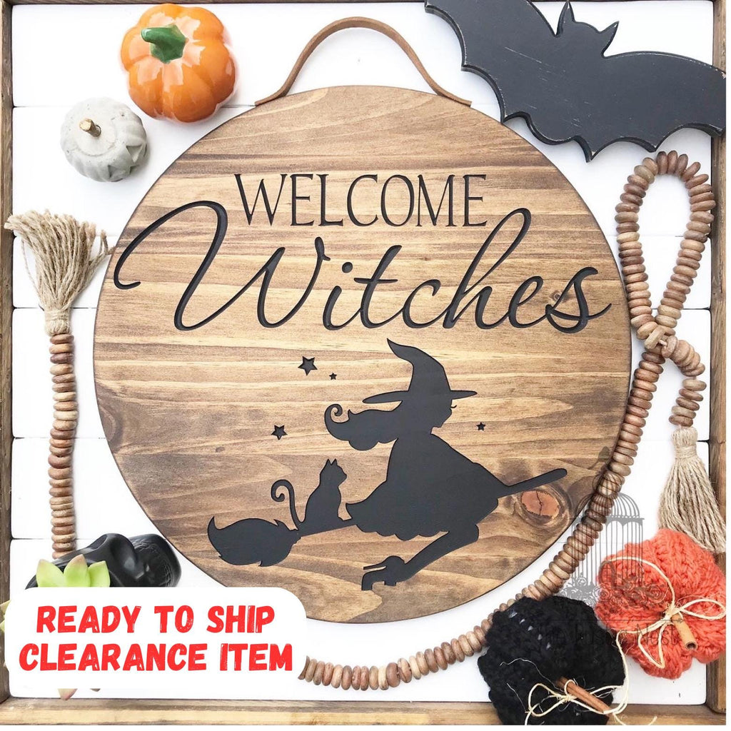 Halloween Front Door Sign | Engraved Halloween Sign | Welcome Witches Front Door Sign | Hello Witches | Round Sign