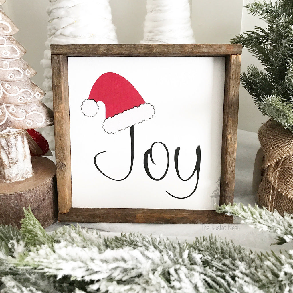 Joy Christmas Sign | Christmas Decor | Holiday Sign | Holiday Decor | Santa Hat sign | Santa Sign (8" x 8")