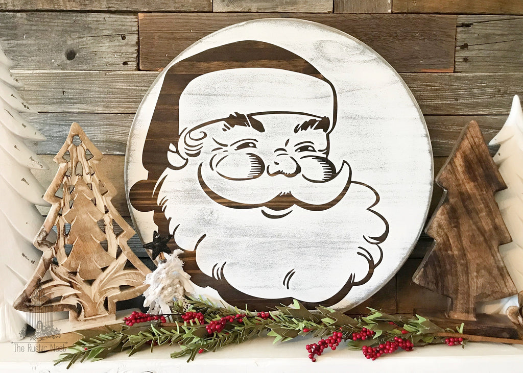 Santa Sign | Round Santa Sign | Vintage Santa Sign | Rustic Santa Sign | Rustic Christmas Sign | Christmas Decor
