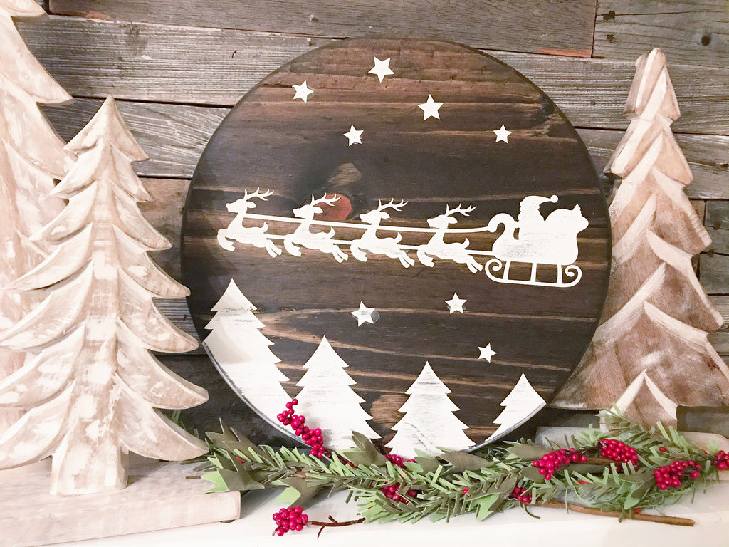 Santa’s Sleigh Sign | Round Christmas Sign | Rustic Santa’s Sleigh| Vintage Sleigh | Rustic Christmas Sign | Christmas Decor  (14" x 14")