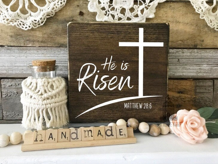 He is Risen Easter Sign | Spring Sign | Matthew 28:6 | Easter Decor | He is Risen Sign | Rustic Easter Sign | Wooden Easter Sign