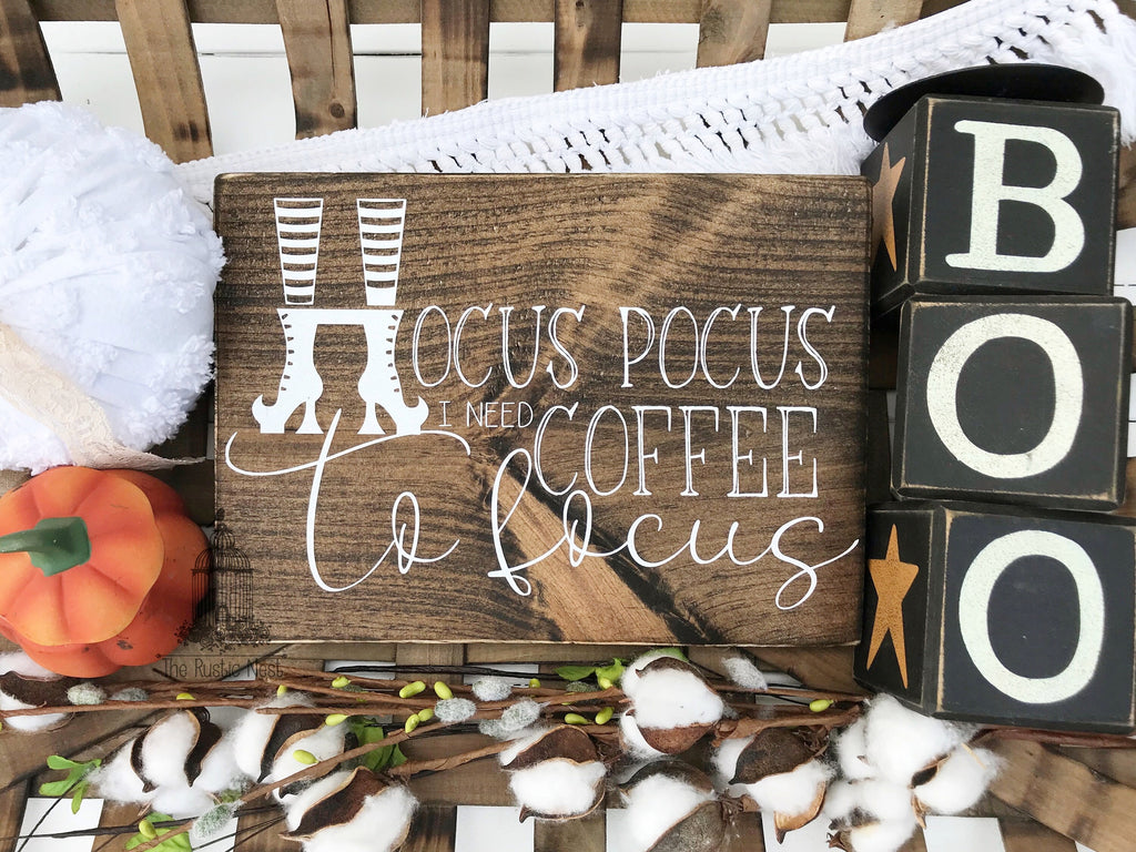 Hocus Pocus I need Coffee to Focus | Halloween Sign | Halloween Decor | Halloween Coffee Sign | Funny Halloween Sign (10" x 7.25")