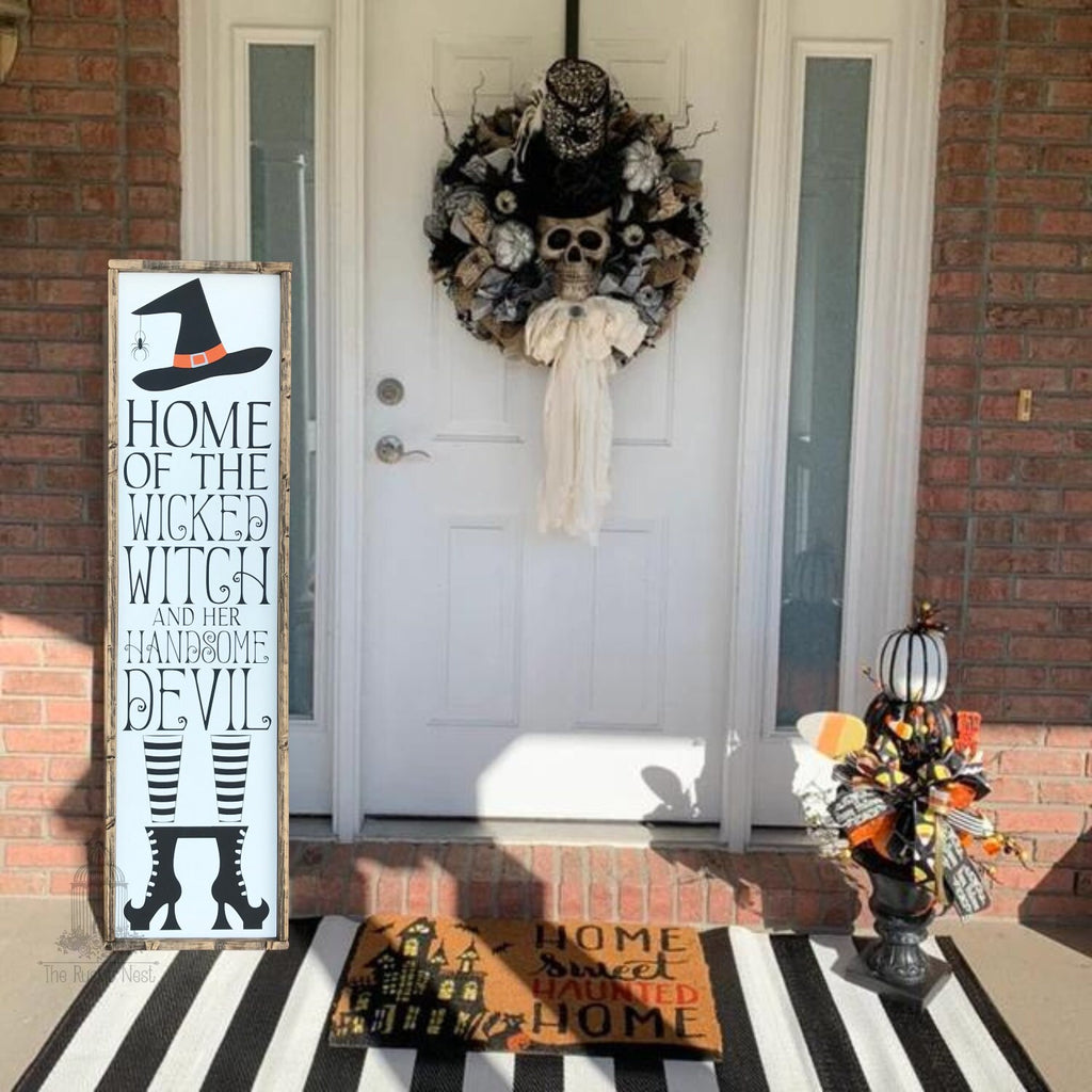Home of the Wicked Witch and one handsome Devil Halloween Sign Porch Sign| Halloween Porch Sign (48" x 12.5")