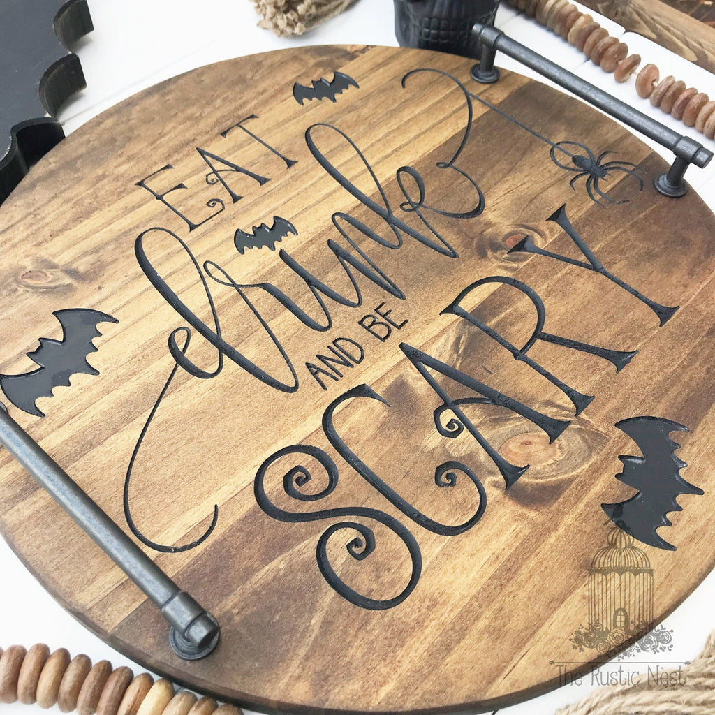 Halloween Serving Tray |  Engraved Wood Serving Tray | Eat Drink and Be Scary Serving Tray | Engraved Halloween Tray | Wood Halloween Tray