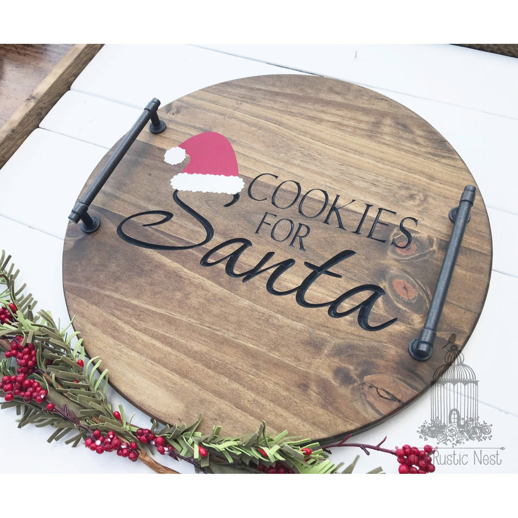 Cookies for Santa Wood Tray | Engraved Wood Serving Tray | Engraved Christmas Tray | Wood Christmas Tray | Wooden Santa Milk and Cookie Tray