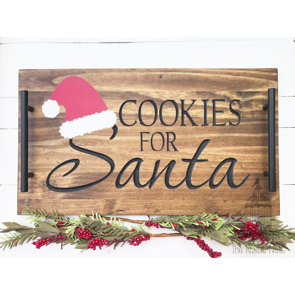 Cookies for Santa Wood Tray | Engraved Wood Serving Tray | Engraved Christmas Tray | Wood Christmas Tray | Wooden Santa Milk and Cookie Tray