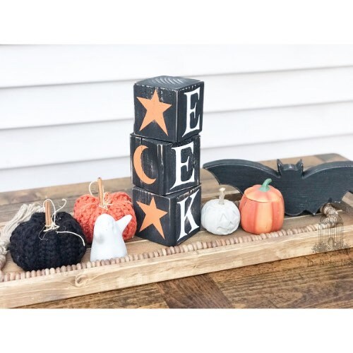 BOO EKK Halloween Blocks Candle Stick | Halloween Blocks | Halloween Candle | Halloween Decor | Halloween Sign