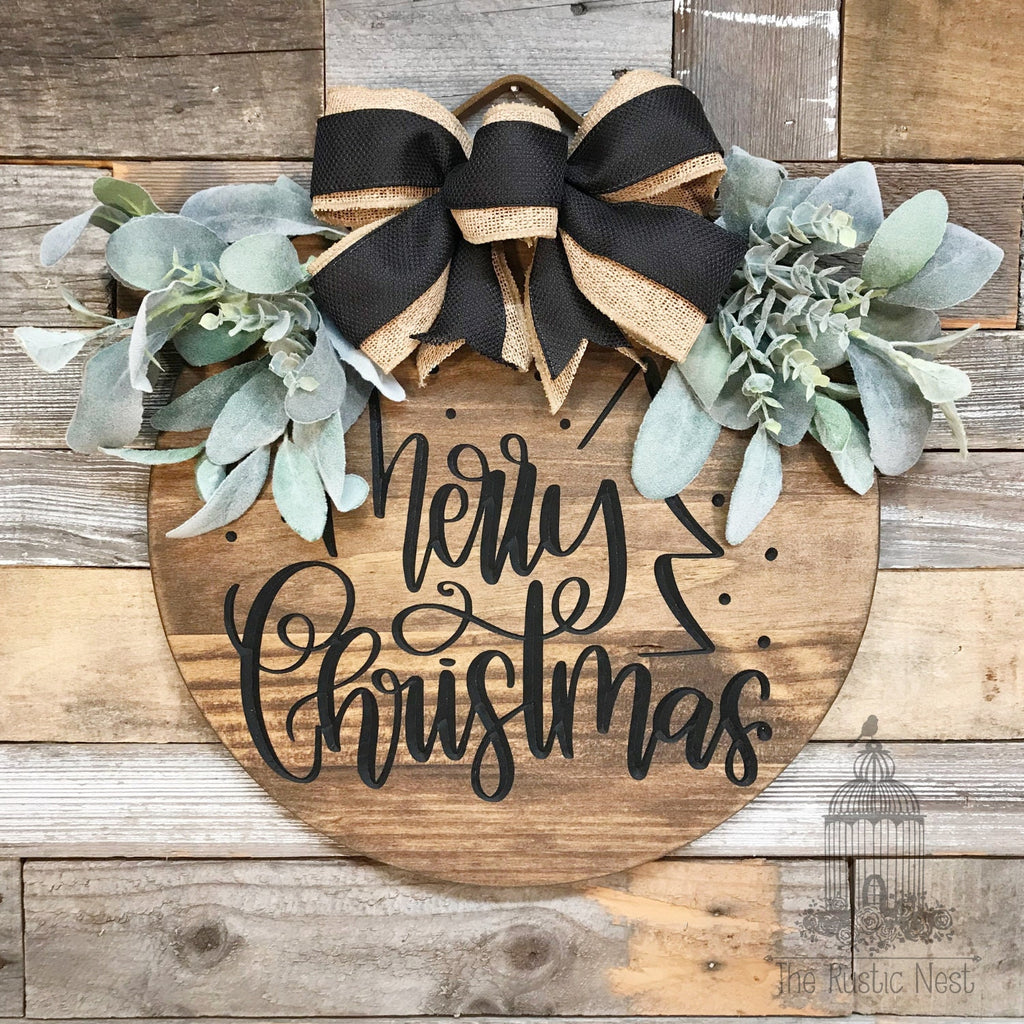 ENGRAVED Front Door Sign | Merry Christmas Door Sign | Christmas Door Hanger | Round Door Hanger | Front Door Wreath | Christmas Wreath Sign