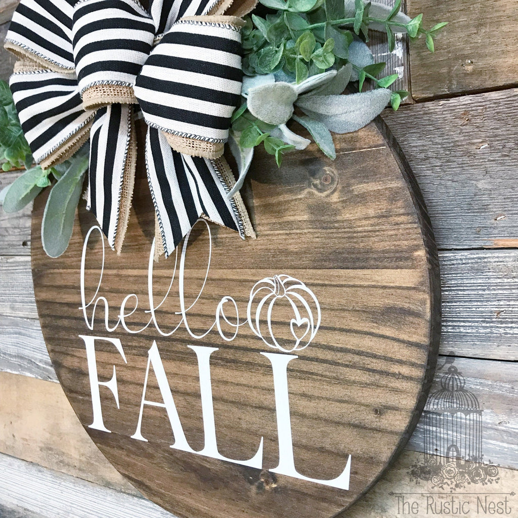 PAINTED Fall Front Door Sign | Hello Fall Door Sign | Fall Door Hanger | Round Fall Door Hanger | Fall Front Door Wreath | Fall Wreath Sign