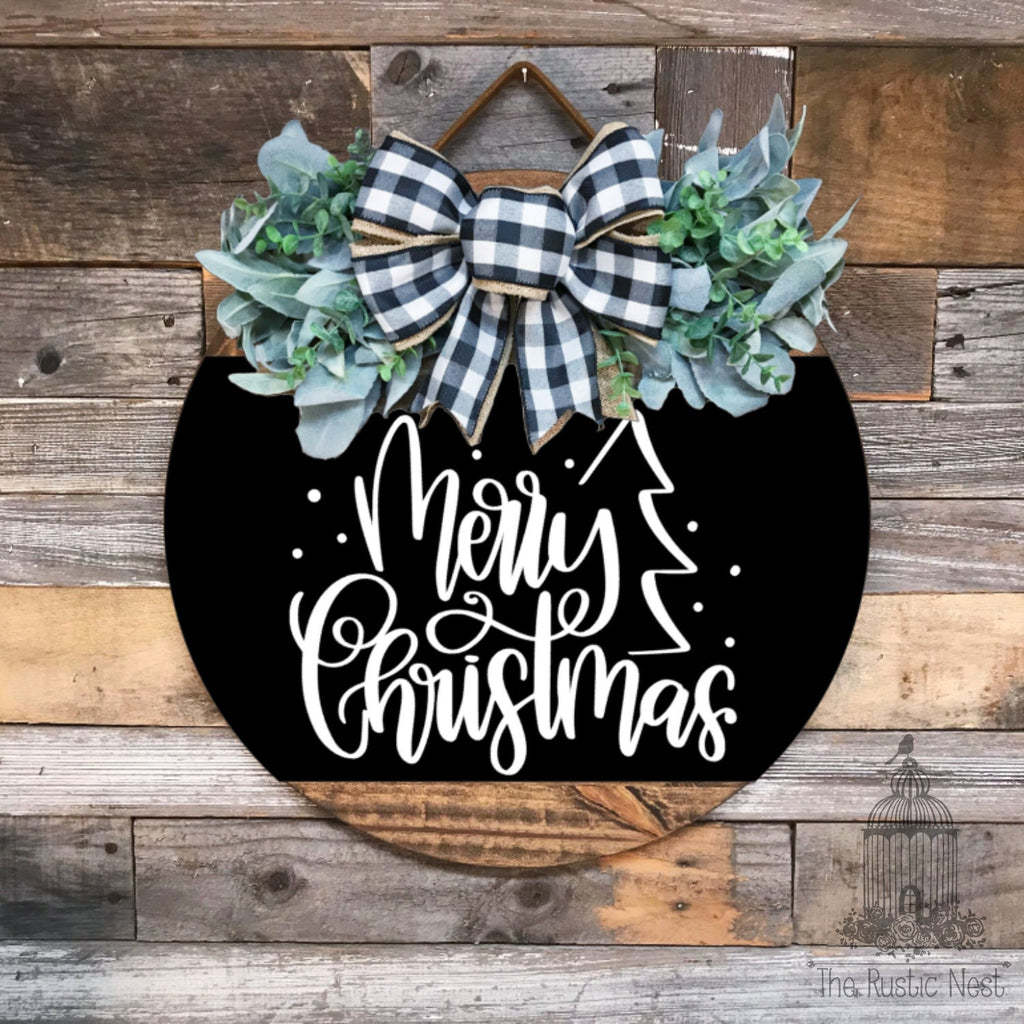 PAINTED Merry Christmas Door Sign | Christmas Door Hanger | Round Christmas Door Hanger | Front Door Wreath | Christmas Wreath | Door Sign
