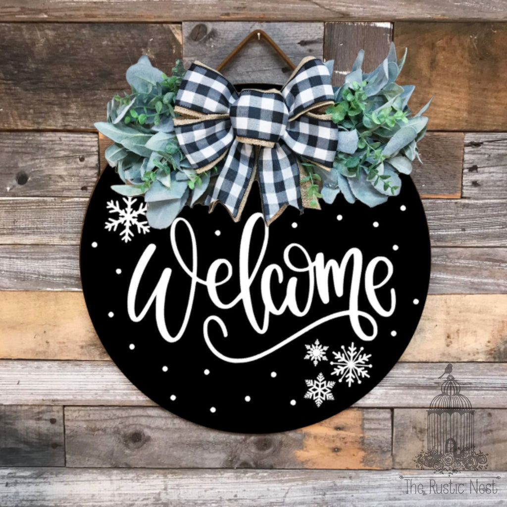 PAINTED Welcome Snowflake Door Sign | Christmas Door Sign | Round Winter Door Sign | Front Door Wreath | Christmas Wreath | Winter Wreath