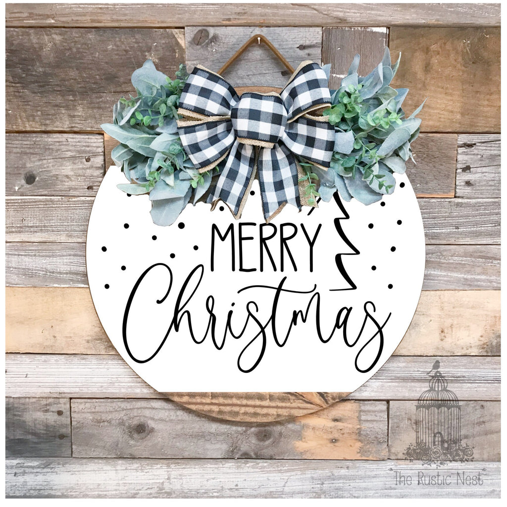 PAINTED Merry Christmas Door Sign | Christmas Door Hanger | Round Christmas Door Hanger | Front Door Wreath | Christmas Wreath | Door Sign