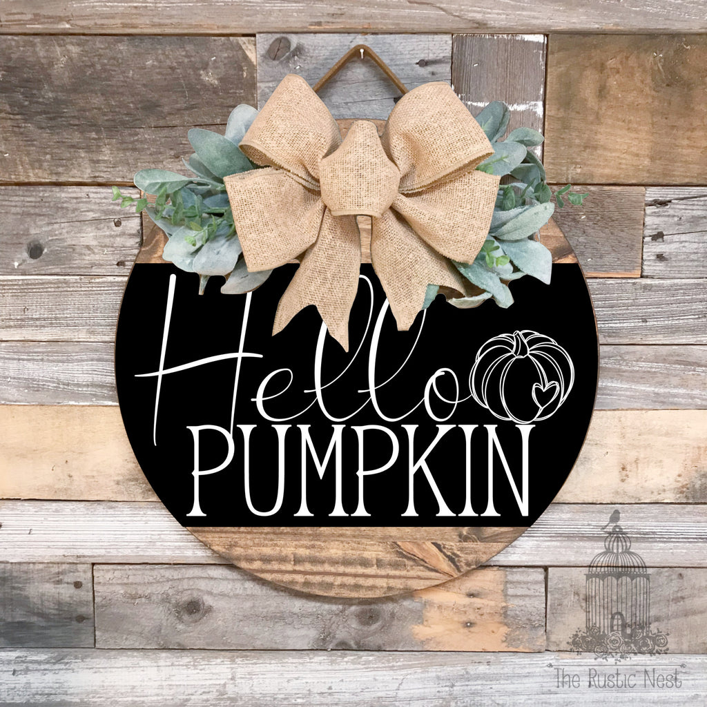PAINTED Fall Front Door Sign | Hello Pumpkin Door Sign | Fall Door Hanger | Round Fall Door Sign | Fall Front Door Wreath | Fall Wreath Sign