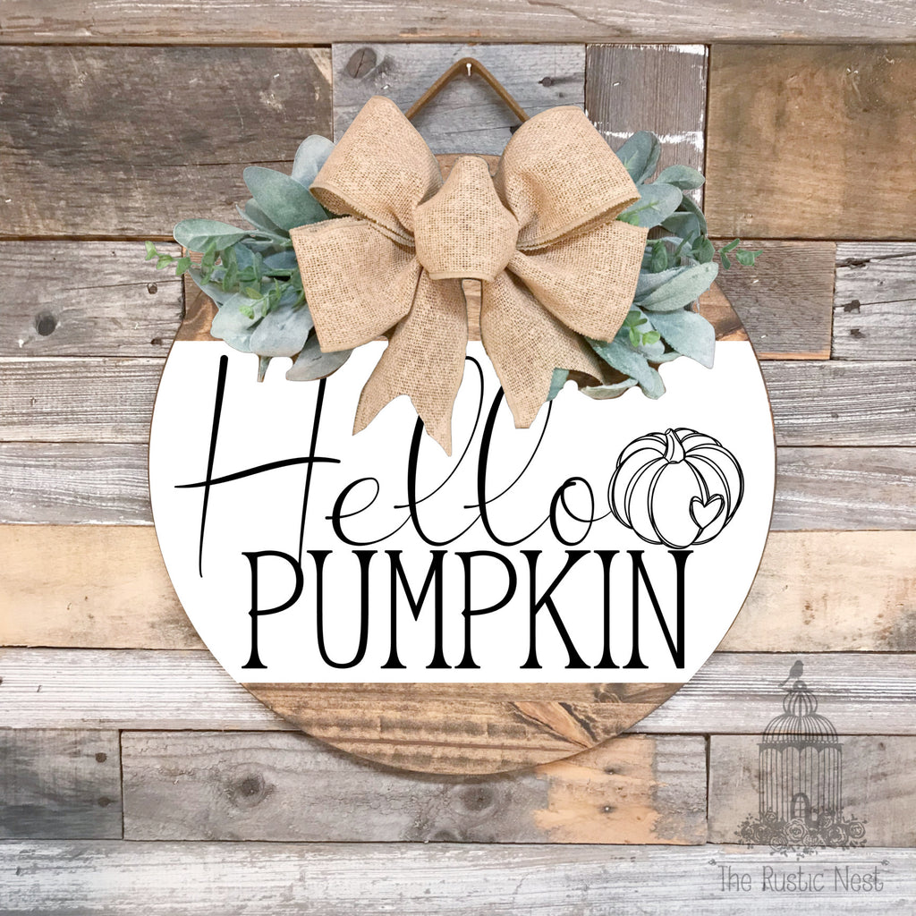 PAINTED Fall Front Door Sign | Hello Pumpkin Door Sign | Fall Door Hanger | Round Fall Door Sign | Fall Front Door Wreath | Fall Wreath Sign