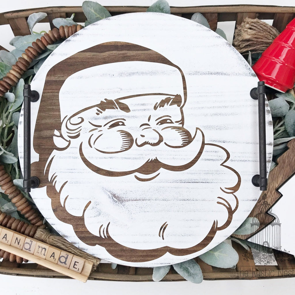 Santa Serving Tray | Round Santa Tray | Vintage Santa Tray | Rustic Santa Tray | Rustic Christmas Tray | Santa Cookies and Milk Tray